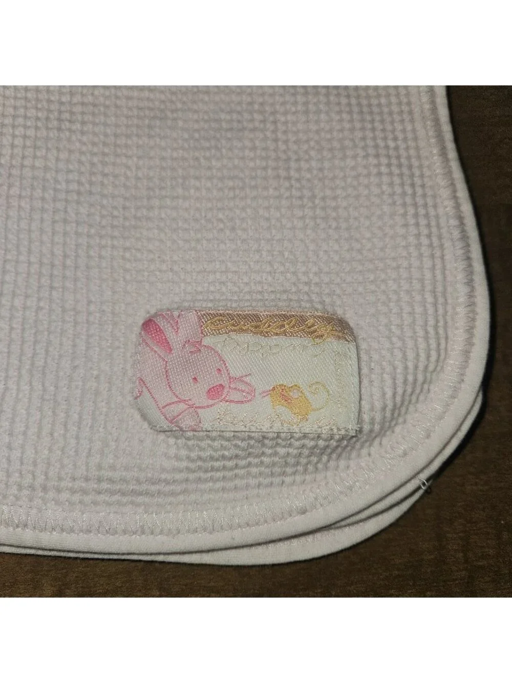 VTG Tykes Carter's Pink Waffle Knit Cotton Thermal Blanket Cuddly Bunny Mouse
